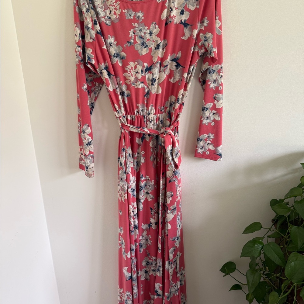 Women's Coral Floral Long Sleeve Maxi Dress